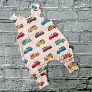 READY to SHIP! organic campervan romper, baby clothes, girls romper, dungarees