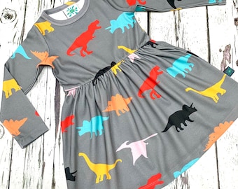 NEW! Dinosaur dress, toddler dress, NB to 7 years, kids dress, organic baby clothes, organic dress, dinosaurs, organic kids clothes