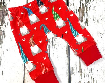 NEW READY to SHIP, red gnomes baby leggings,  baby clothes, leggings, girl leggings, boy leggings, baby trousers, baby pants, gnomes