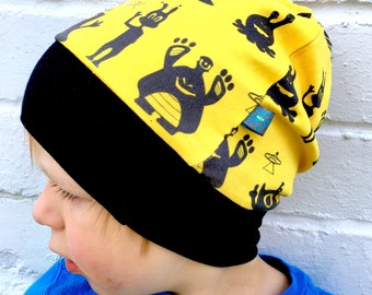 READY to SHIP Monsters slouchy beanie , Yellow aliens beanie hat, baby beanie, toddler beanie,  toddler hat, organic, baby clothes, monsters