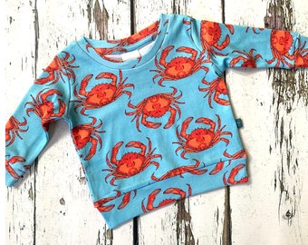 READY  to SHIP crabs organic baby top, kids top, toddler top, t shirt, crab jumper