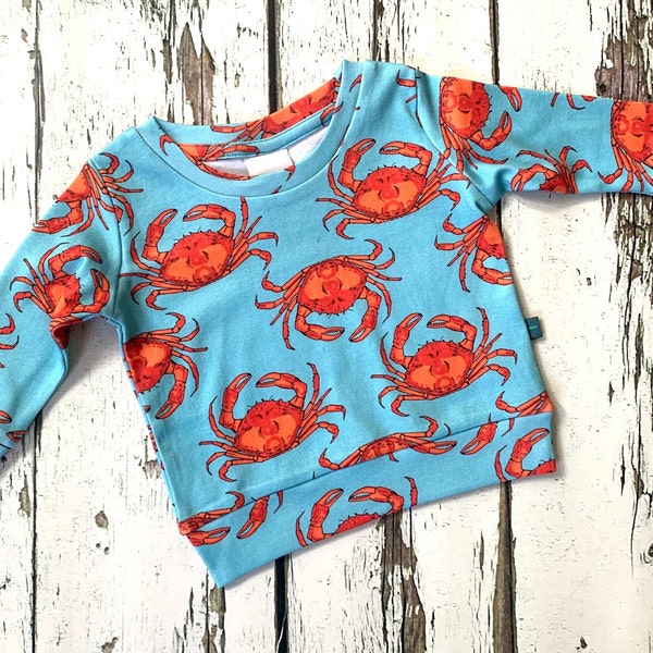READY  to SHIP crabs organic baby top, kids top, toddler top, t shirt, crab jumper