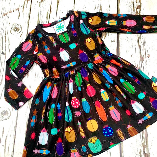 READY to SHIP!  Organic bugs dress, baby dress, girls dress, organic dress, bugs, Maggie Magoo, newborn to 10 years