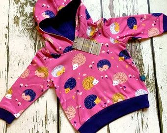 NEW! READY to SHIP, hedgehogs  organic baby hoodie, organic toddler hoodie, organic kids hoodie, up to 3 years, kids clothes, hedgehogs