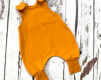 Mustard baby romper, children's romper, baby dungarees, dungarees romper, birth to 6 years, baby clothes, organic,  kids clothes