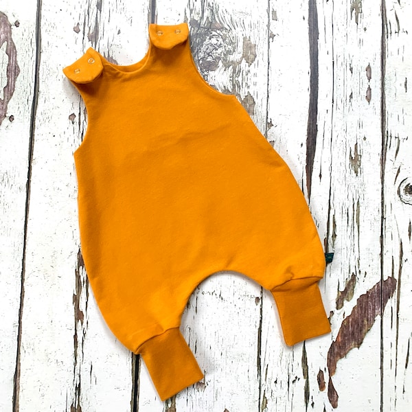 Mustard baby romper, children's romper, baby dungarees, dungarees romper, birth to 6 years, baby clothes, organic,  kids clothes