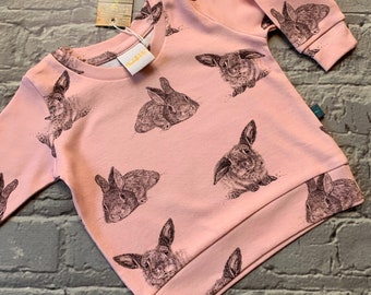 NEW! READY to SHIP Pink bunnies organic baby top, kids top, toddler top, t shirt, bunny jumper