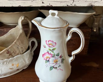 Vintage Briar Rose Old English Pink Floral Teapot Gold Trim-Floral Cottage Kitchen Decor