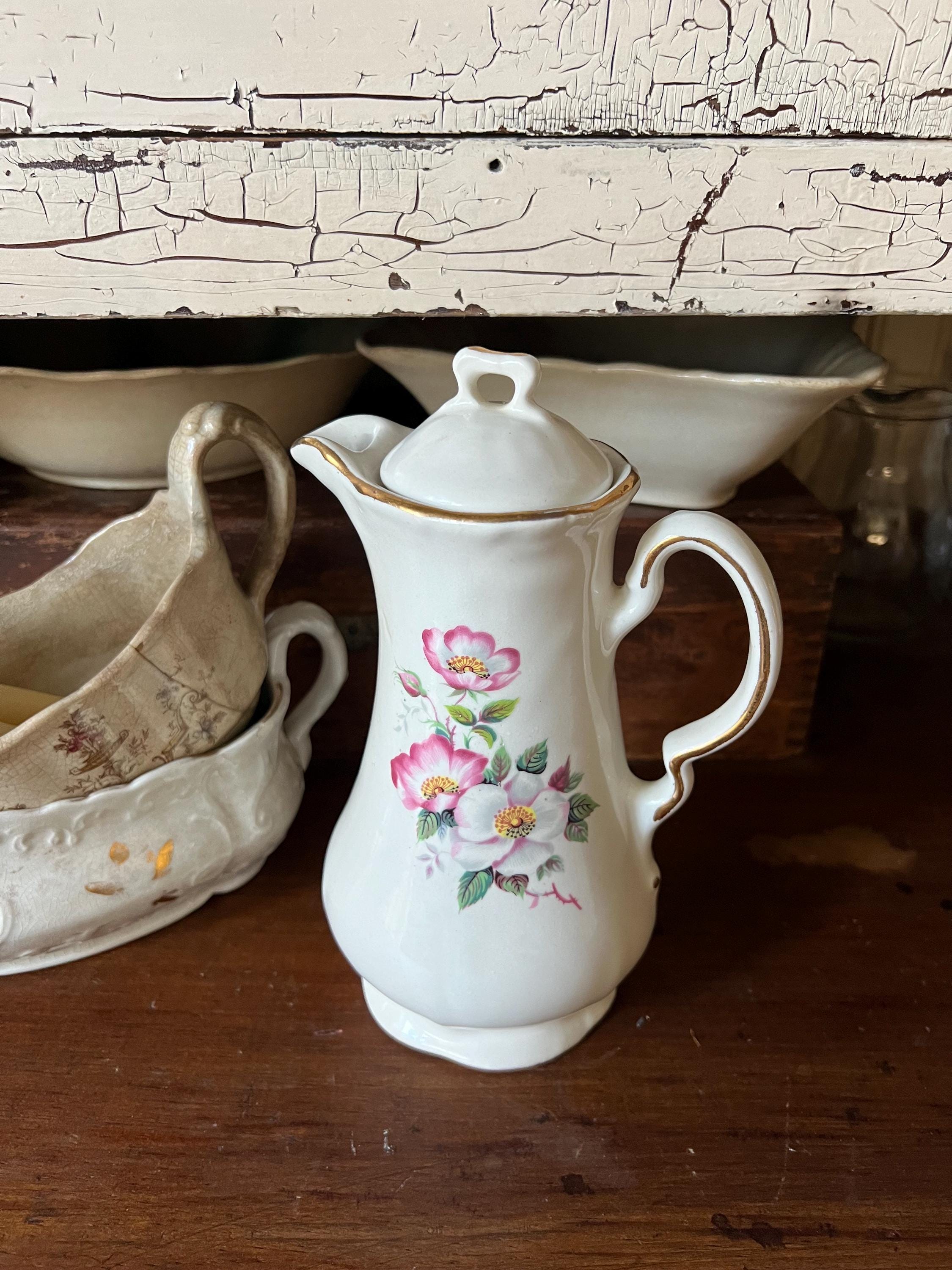 Vintage Wild Briar Rose Teapot- Old English Floral Tea Pitcher Gold ...