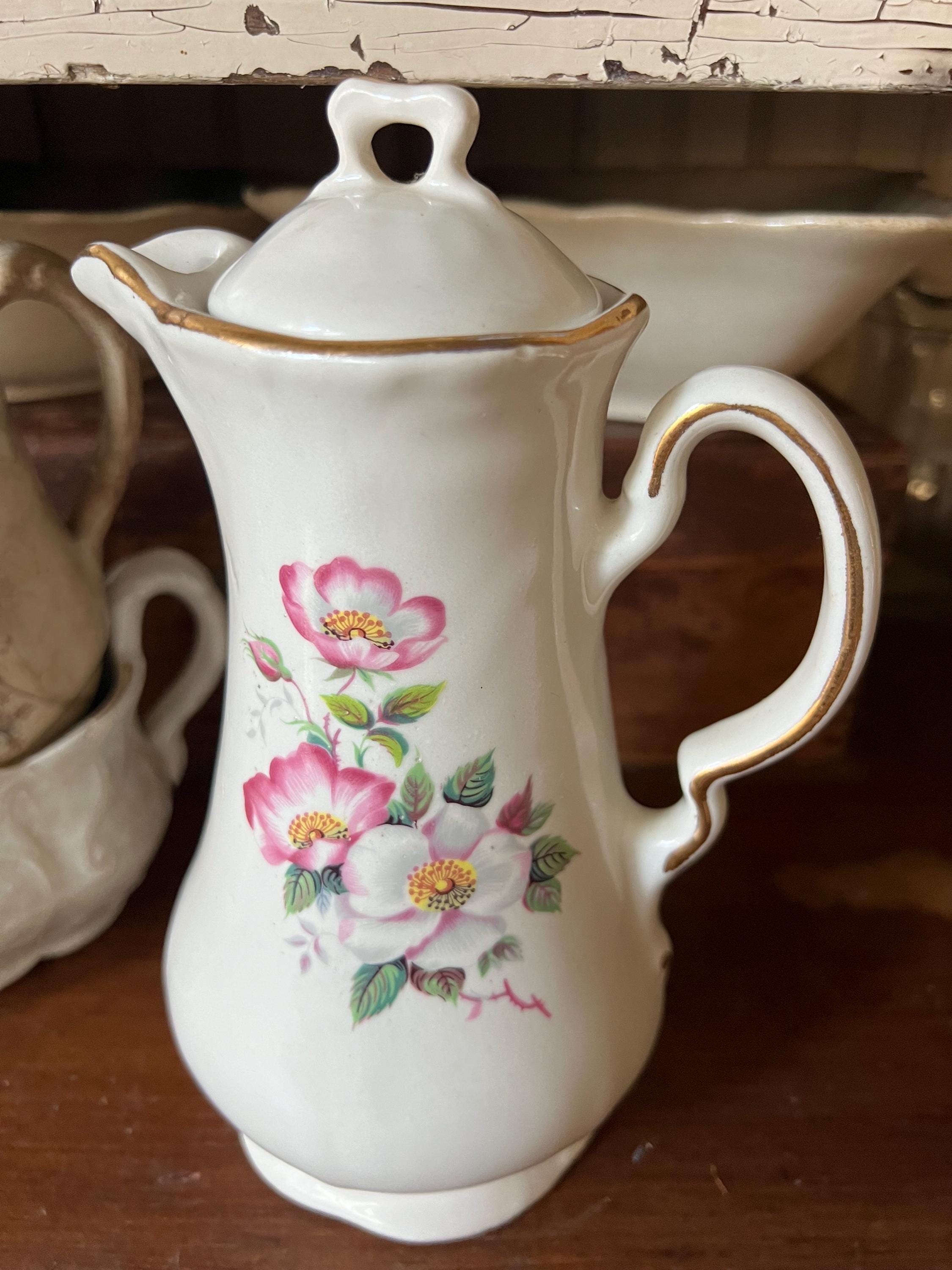 Vintage Wild Briar Rose Teapot- Old English Floral Tea Pitcher Gold ...