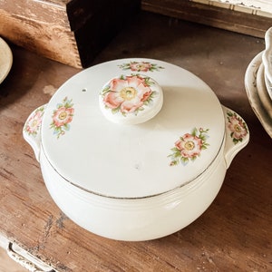 Vintage Covered Dish-Tureen-Ironstone-Serving Bowl-Dishes-Kitchenware-Vintage Kitchen-Floral China-Dinnerware-Ceramic Bowl-Spring Decor