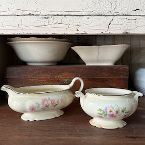 Vintage Homer Laughlin Ironstone Cream and Sugar Bowl Set-Vintage Kitchen-Dinnerware-Floral Dishes-Cottage Core-Farmhouse Decor-Spring Decor
