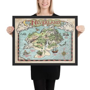 Impresión de mapas de Neverland (enmarcada)