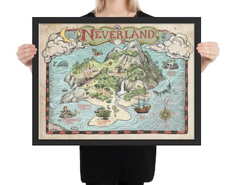 Impresión del mapa de Nunca Jamás (enmarcada)