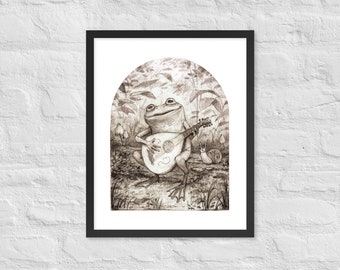 Frog With Lute (Framed Art Print)