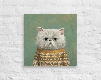 Cat in Sweater Art Print on Canvas