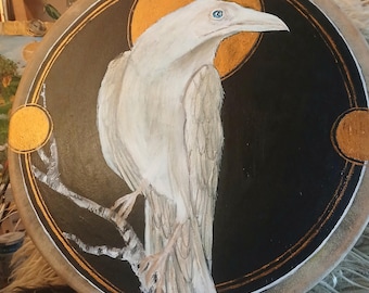 18" White Raven-trumma, handgjord, unik, ceremoniellt instrument, tillverkad i Storbritannien