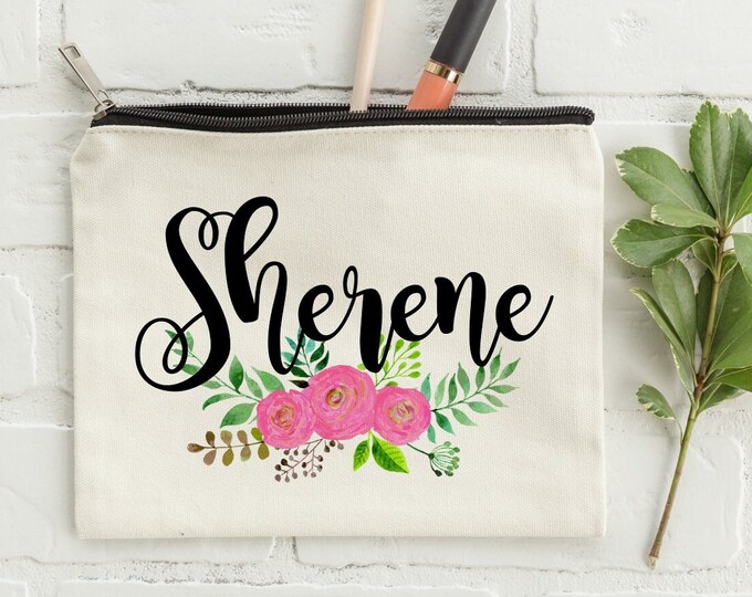 Name Makeup Bag Floral Monogram Bag Bridesmaid Gifts Makeup Etsy