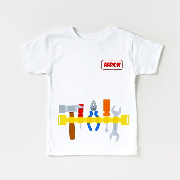 Tool Belt Shirt, Construction Shirt, Personalized Toddler Tee, Custom Kids Shirt, Construction Tee, Kids Tool Shirt, Name Tag Shirt, Shirt