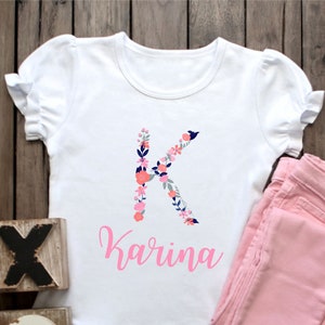 Alphabet Shirt, Monogram Kids Shirt, Initial Toddler Tee, Personalized Kids Shirt, Girls Floral Shirt, Toddler Girl Outfit, Custom Name Tee