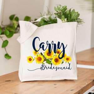 Sunflower Tote, Bridesmaid Tote, Personalized Tote, Bridesmaid Gift, Bridal Party Gift, Sunflower Bag, Bachelorette Party, Bride Tribe, Bag