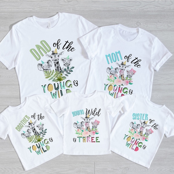 Young Wild and Three, Young Wild and Three Set, 3rd Birthday Shirt, Family Birthday Shirt Set, Girl's Birthday Shirt, Third Birthday, Family