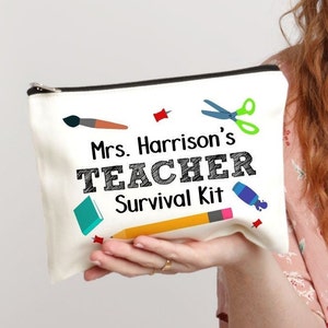 Teacher Survival Kit, Gift for Teacher, End of Year Teacher Gift, Teacher Appreciation, Pencil Pouch, Personalized Makeup Bag, School Gift image 1