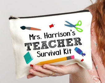 Teacher Survival Kit, Gift for Teacher, End of Year Teacher Gift, Teacher Appreciation, Pencil Pouch, Personalized Makeup Bag, School Gift