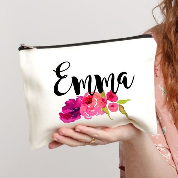 Makeup Bag, Personalized Bag, Floral Monogram Bag, Bridesmaid Gifts, Makeup Case, Monogram Bag, Cosmetic Bag, Makeup Organizer, Gift for Her