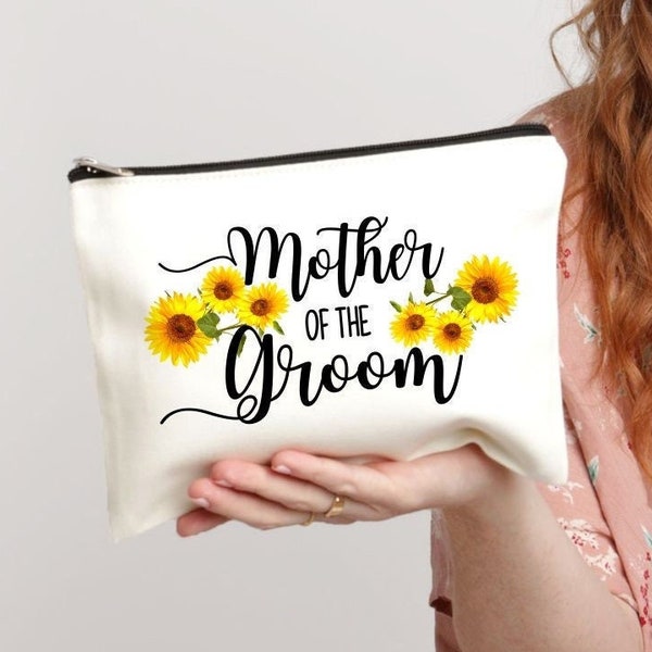 Mother of the Groom Makeup Bag, Mother Of The Groom, Monogram Cosmetic Bag, Makeup Bag, Floral Bag, Mother-of-the-Groom Gift, Sunflower gift
