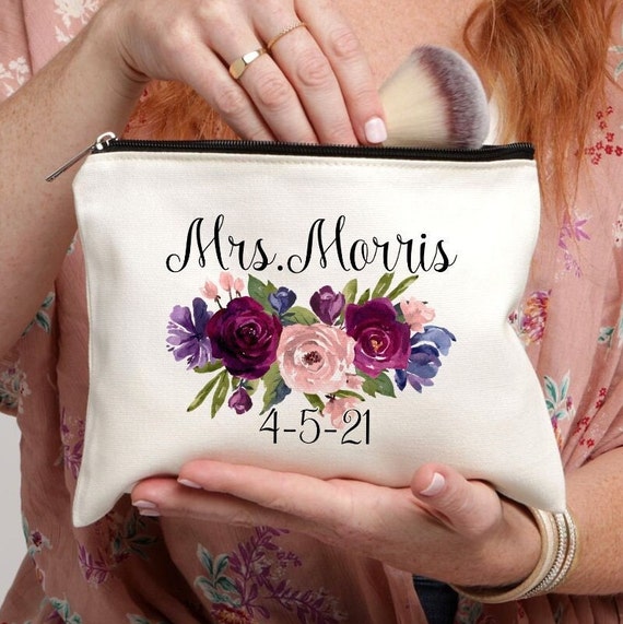 Bride Makeup Bag Personalized Wedding Bag Mrs. Bag Plum Wedding Personalized Makeup Bag Bridal Party Gift Personalized Cosmetic Bag Etsy