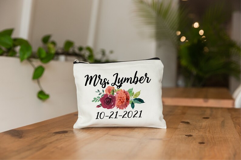 Fall Wedding, Fall Wedding Decor, Wedding Makeup Bag, Bride Makeup Bag, Fall Bridal Gift, Personalized Wedding Gift, Fall Bridal Shower Gift image 2