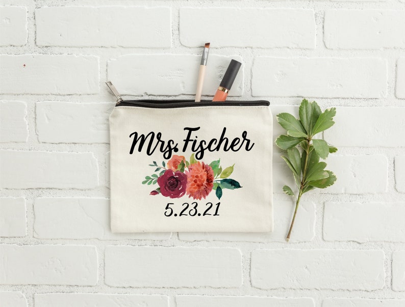 Fall Wedding, Fall Wedding Decor, Wedding Makeup Bag, Bride Makeup Bag, Fall Bridal Gift, Personalized Wedding Gift, Fall Bridal Shower Gift image 4