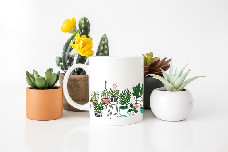 Cute Plant Mug, Plant Mom Mug, Plant Dad Mug, Nature Mug, Garden Mug, Plant Collector, Home Decor Mug, Gift for Planter, Plant Coffee Mug 11oz -- WHITE