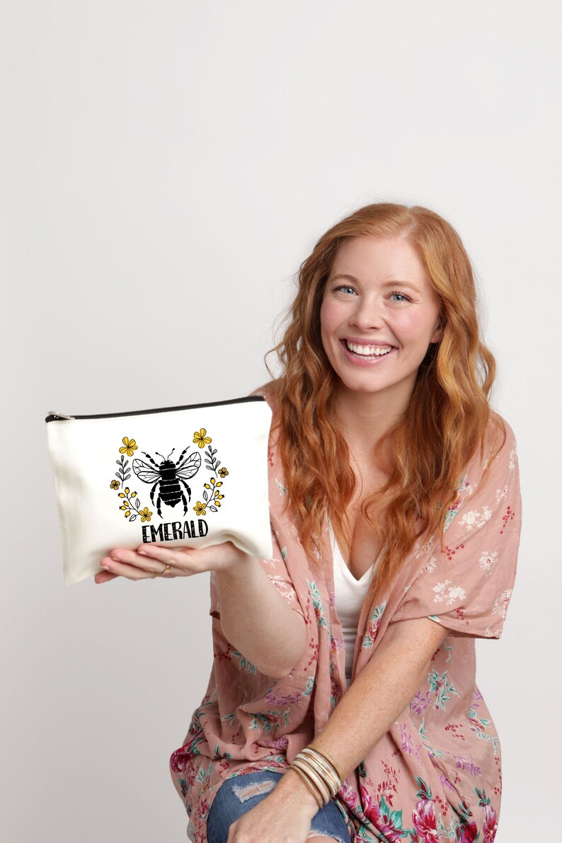 Personalized Makeup Bag, Bee Makeup Bag, Honey Bee Makeup Bag, Bridal Shower Gift, Save the Bees Bag, Beekeeper Gift, Queen Bee, Bee Bag image 5