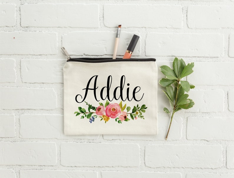 Custom Makeup Bag, Personalized Gift, Personalized Bridesmaid Gift, Floral Makeup Bag, Bridesmaid Gift, Bridal Party Gifts, Personalized Bag image 4