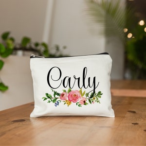 Custom Makeup Bag, Personalized Gift, Personalized Bridesmaid Gift, Floral Makeup Bag, Bridesmaid Gift, Bridal Party Gifts, Personalized Bag image 2