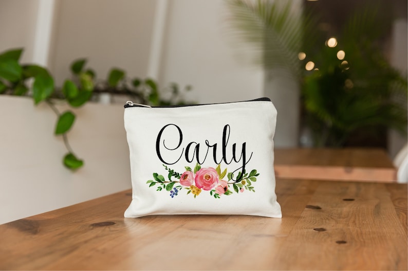 Custom Makeup Bag, Personalized Gift, Personalized Bridesmaid Gift, Floral Makeup Bag, Bridesmaid Gift, Bridal Party Gifts, Personalized Bag image 2