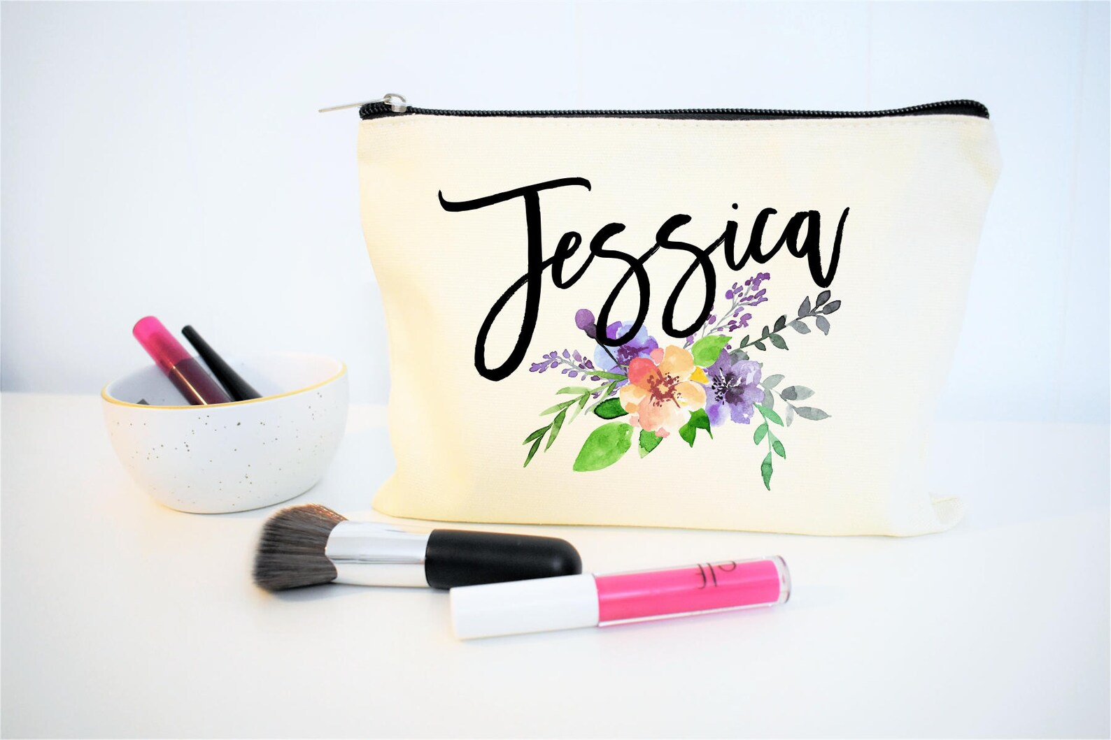 Name Makeup Bag Floral Monogram Bag Bridesmaid Gifts Makeup Etsy