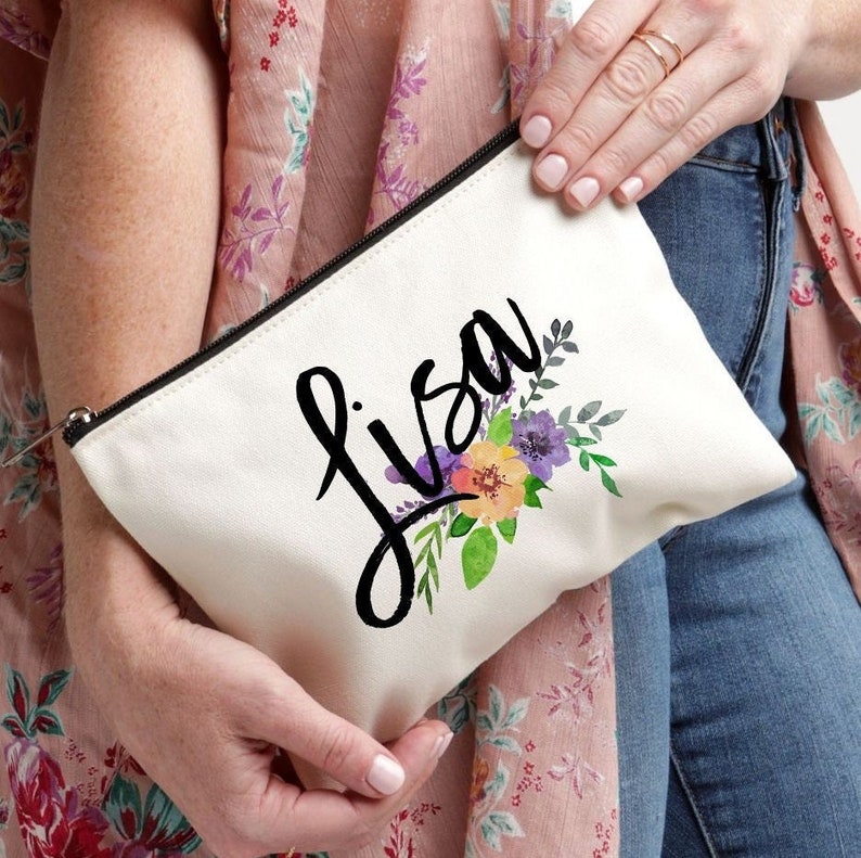 Name Makeup Bag Floral Monogram Bag Bridesmaid Gifts Makeup Etsy