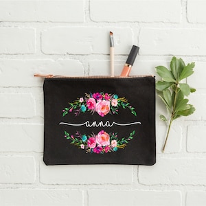 Best Friend Gift, Makeup Case, Personalized Makeup Bag, Personalized Gift, Makeup, Makeup Bag, Cosmetic Bag, Canvas Bag, Floral Monogram Bag image 8