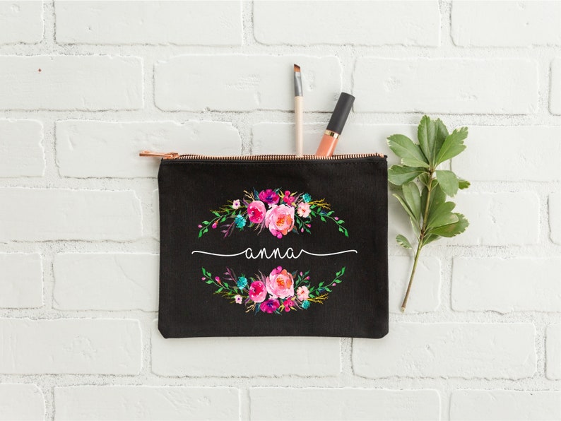 Best Friend Gift, Makeup Case, Personalized Makeup Bag, Personalized Gift, Makeup, Makeup Bag, Cosmetic Bag, Canvas Bag, Floral Monogram Bag image 8