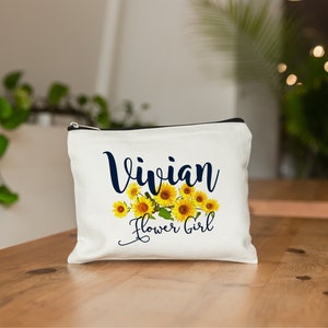 Sunflower Decor, Sunflower Wedding, Bride Gift, Bride Makeup Bag, Makeup Bag, Personalized Makeup Bag, Sunflower Wedding Decor, Sunflowers image 2