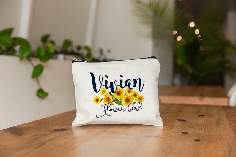 Sunflower Decor, Sunflower Wedding, Bride Gift, Bride Makeup Bag, Makeup Bag, Personalized Makeup Bag, Sunflower Wedding Decor, Sunflowers image 2