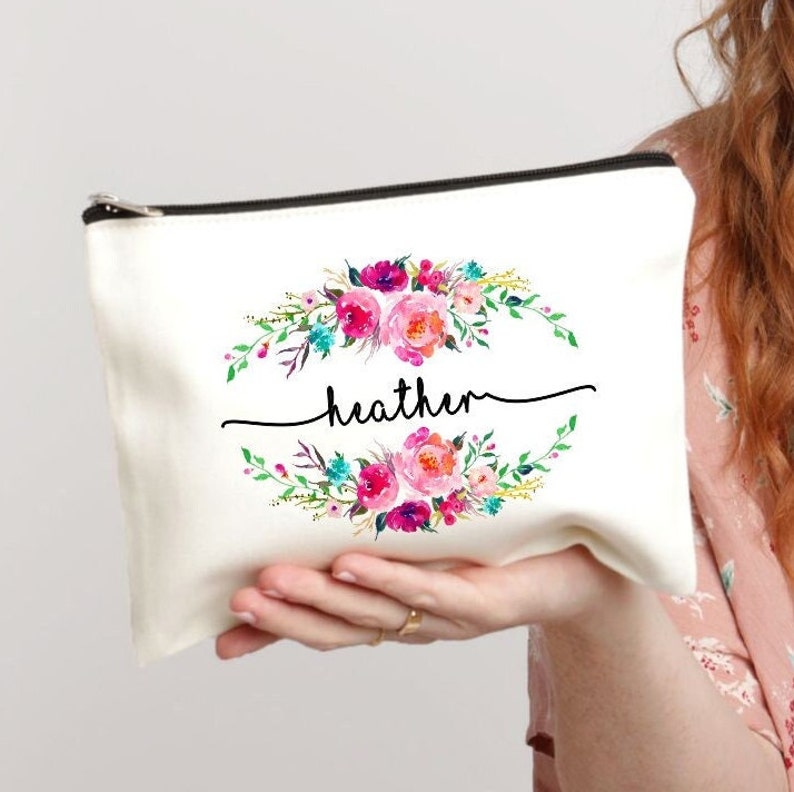 Best Friend Gift, Makeup Case, Personalized Makeup Bag, Personalized Gift, Makeup, Makeup Bag, Cosmetic Bag, Canvas Bag, Floral Monogram Bag 