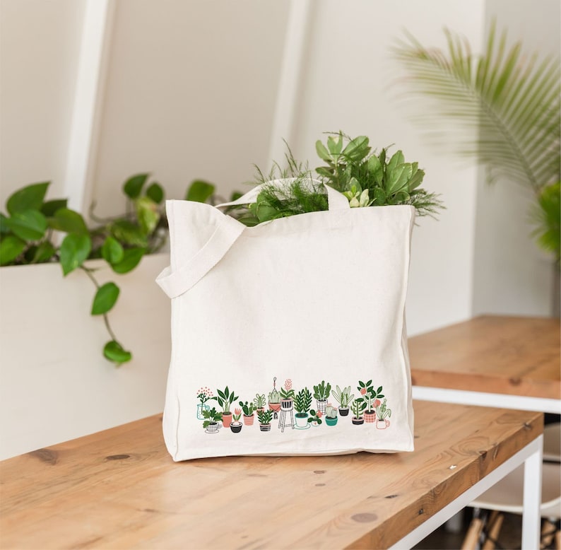 Plant Tote Bag, Plant Lady Bag, Plant Gift, Plant Lover Gift, Plant Tote, Plant Lady, Botanical Gift, Plant Bag, Canvas Plant Tote Bag, Tote image 1