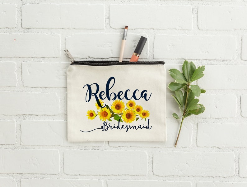 Sunflower Decor, Sunflower Wedding, Bride Gift, Bride Makeup Bag, Makeup Bag, Personalized Makeup Bag, Sunflower Wedding Decor, Sunflowers image 4