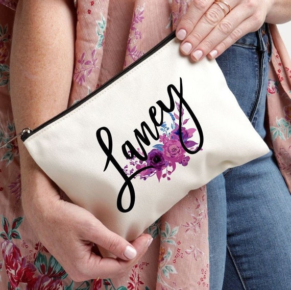 Best Friend Gift, Floral Makeup Bag, Makeup Case, Personalized