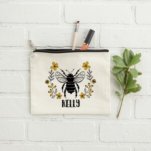 Personalized Makeup Bag, Bee Makeup Bag, Honey Bee Makeup Bag, Bridal Shower Gift, Save the Bees Bag, Beekeeper Gift, Queen Bee, Bee Bag image 2