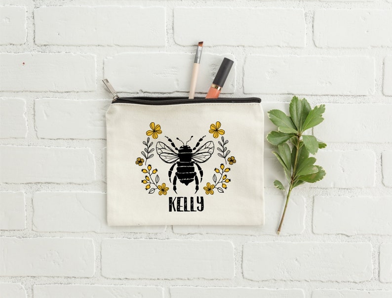 Personalized Makeup Bag, Bee Makeup Bag, Honey Bee Makeup Bag, Bridal Shower Gift, Save the Bees Bag, Beekeeper Gift, Queen Bee, Bee Bag image 2